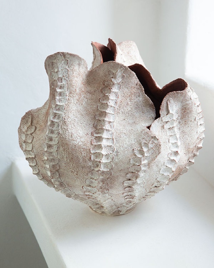 Textured white Todd Marshard ceramic vessel featured by The Sensory Mag